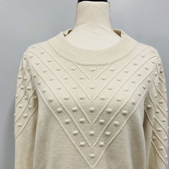 French Connection L Cropped Bobble-Stitch Knit Sweater Cream Cottage Preppy Chic - Picture 3 of 16